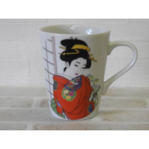 美人画絵マグカップ・ラッテマグ・ 芸者絵柄・  8oz Coffe Latte Mug・Japane...