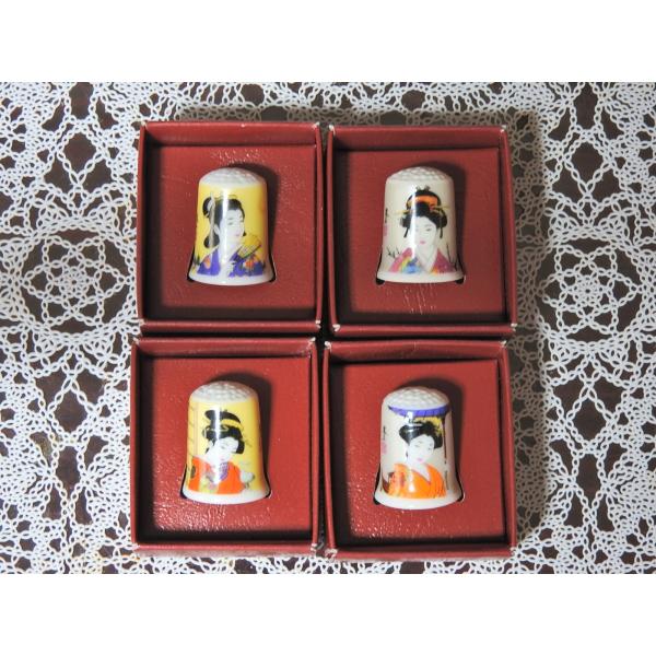 美人画絵芸者絵画４セット指貫　(s/4.thimble)  日本伝統のお土産。Japanese so...