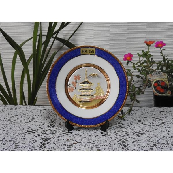 彫金6"プレート五重塔−青(chokin 6"plate "Five-storied pagoda"...