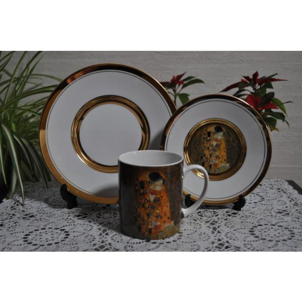 ・グスタフ・クリムト作 ・名画　(接吻)・３ピース　モーニングセット・アフタヌーン ティーセット・