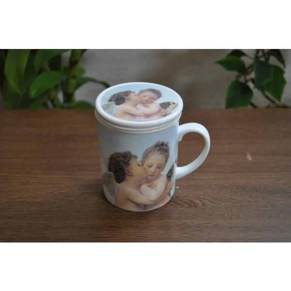 名画 ウィリアム・ブーグロー作 エンジェル (Angel) 9oz マグカップ　蓋付き・茶こし付き　...