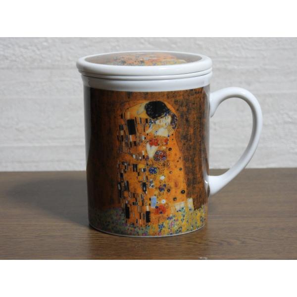 グスタフ・クリムト作　『接吻』9oz マグ・蓋付き・茶こし付き・人気・有名な・名画・