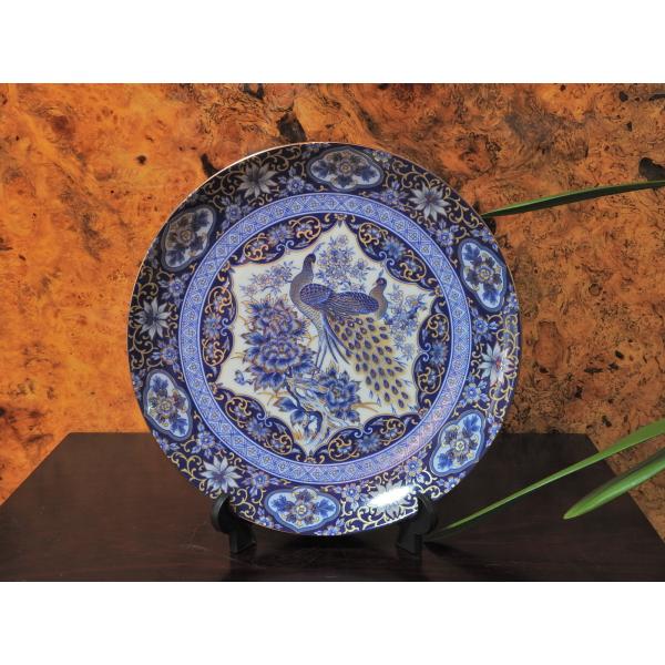 伊万里絵柄 25.5cmブルー 孔雀飾り大皿 ・食器・パーティー皿・オーナメント・オブジェ・装飾品・...