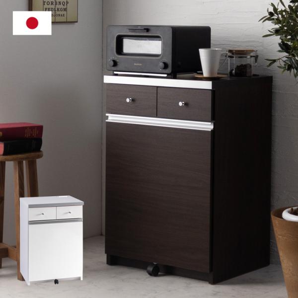 日本製 完成品 ペール2個付き キッチン収納 幅55cm キッチンカウンター ダスト収納 ゴミ箱収納...