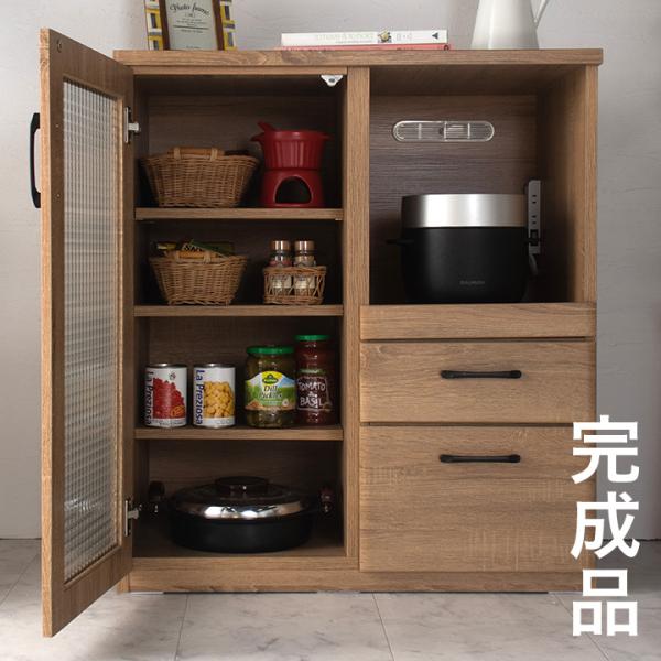 完成品 キッチンカウンター 幅80cm キッチンラック レンジ台 レンジラック レンジ収納 食器棚 ...