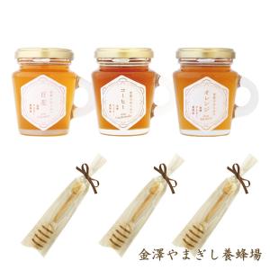 金沢　世界のはちみつ3本セット　百花　コーヒー　オレンジ　木製サーバー付(3個）｜mobile-meyes