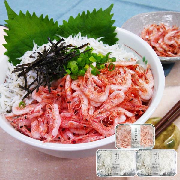 静岡 「石原水産」 駿河湾産 釜揚げ桜えび＆しらすセット 釜揚げ桜えび80g ゆでしらす130g×2