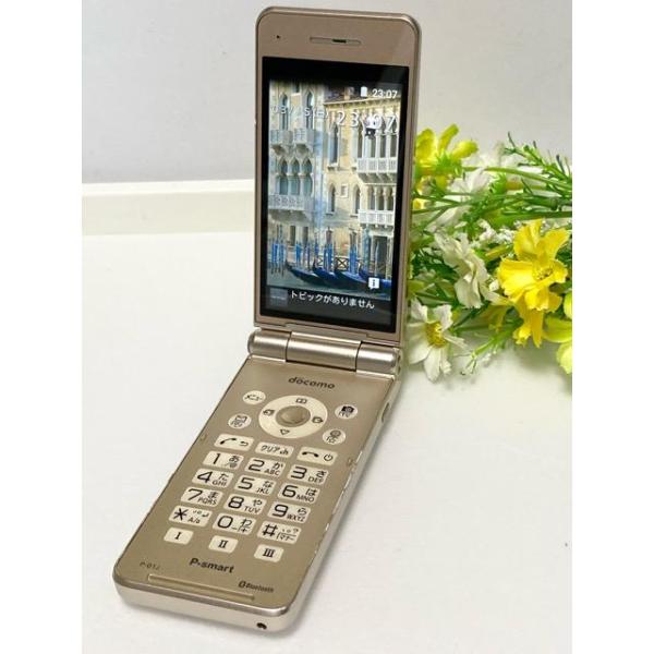 ドコモ P-smart ケータイ P-01J ゴールド 判定〇/白ロム ガラホ SIMロック解除コー...