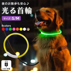 犬 猫 首輪 おしゃれ かわいい 光る ライト カラー 白 USB 充電コード 2点セット 小型犬 中型犬 大型犬
