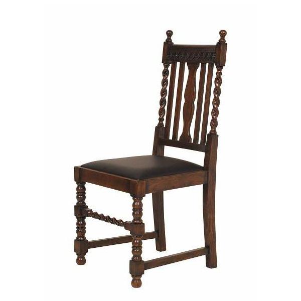 玄関前渡-KS22 英国アンティークリプロダクト オーク ダイニングチェア ブラウン合皮  本州送料...