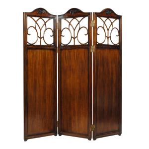 爆買 間仕切り パーティション 英国アンティークリプロダクト マホガニー アンティーク調3折屏風 玄関前渡-KS