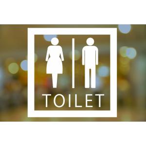 ガラス用 サイン フィルム【 ピクトグラム＋TOILET 】「裏から貼るタイプ」 PET素材 135mm x 135mm [ホワイト]｜mobilewin