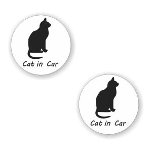 [2枚セット][ CAT IN CAR ] 車 サイン シール ステッカー ユポ素材 直径 100mm 厚み0.08mm [ホワイト/ブラック]｜mobilewin