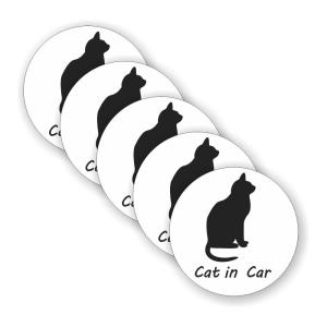 [5枚セット][ CAT IN CAR ] 車 サイン シール ステッカー ユポ素材 直径 100mm 厚み0.08mm [ホワイト/ブラック]｜mobilewin