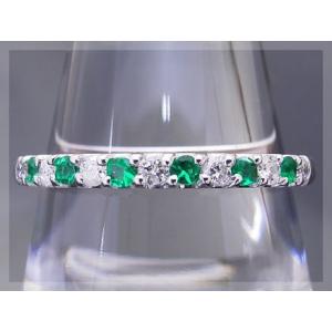ダイヤモンド リング エタニティリング K18 エメラルド ダイヤモンド ハーフエタニティリング ラ...