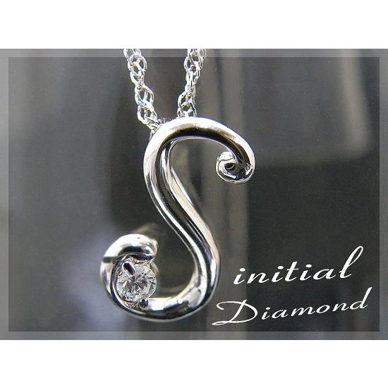 ペンダントネックレス ネックレス ダイヤモンド ダイヤモンドイニシャルネックレス K18WG ラッピ...