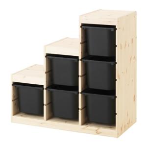 IKEA・イケア　カラーボックス・おもちゃ箱・おもちゃ入れ・子供収納　TROFAST（トロファスト） 収納コンビネーション, パイン材, ブラック (091.022.02)｜moblife