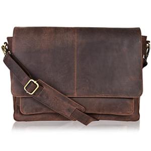 Handmade Leather Messenger Bag Laptop Briefcase Adjustable Shoulder Bag for 並行輸入品