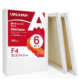 AUREUO 張りキャンバス セット F4  中目 100％コットン 6枚 初心者 絵画用具 芸術絵創作 現代油絵 美術