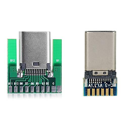 CY DIY 24ピン USB 3.1 Type C オス&amp;メス プラグ&amp;ソケットコネクタ SMTタ...