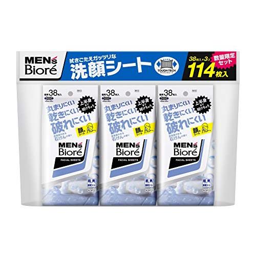 メンズビオレ 【まとめ買い】 洗顔シート 清潔感のある石けんの香り 38枚入 × 3個 破れにくい ...