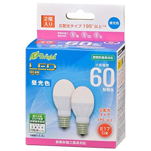 オーム電機 LED電球 小形(60形相当/845lm/6.4W/昼光色/E17/広配光195°/密閉...