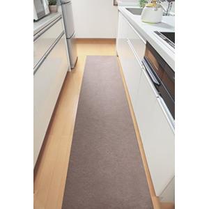 【日本製 撥水 消臭 洗える】サンコー キッチンマット ずれない 台所マット ロング 60×270cm ブラウン おくだけ吸着 KM-80