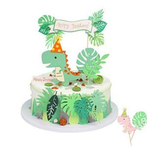 ケーキトッパー 誕生日ケーキ飾り恐竜 happy birthday 緑の葉 夏 飾り 女の子 男の子 誕生日 パーティー 飾り…｜mochii0055