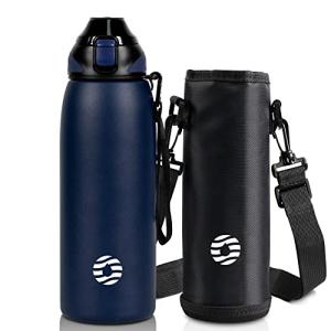 FJbottle 水筒 0.8L 真空断熱 ワンタッチ スポーツボトル 0.8リットル 保温 保冷 スポーツ飲料対応 広口 洗いやすい ステンレスボトル 水筒カバー 洗浄用スポン
