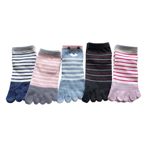 5本指ソックス レディース くるぶし かわいい ボーダー柄 ショート ソックス 5本指 靴下 薄手 ...