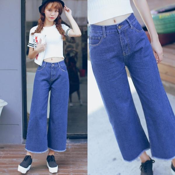 ボトムス ワイドパンツ ガウチョ バギーパンツ デニム 無地 カジュアル系 即納