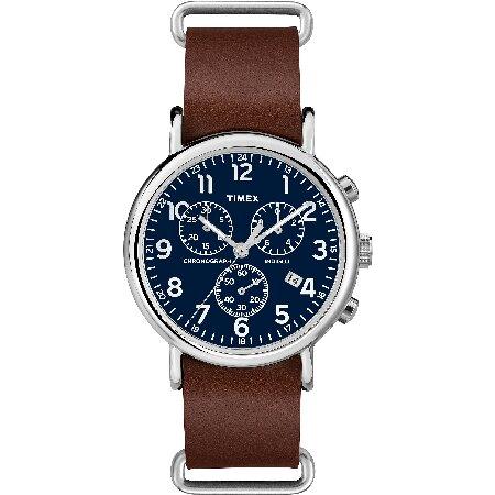 Timex ウィークエンダー クロノグラフ 40mm 腕時計 ブラウンレザー スリップスルー/ブルー