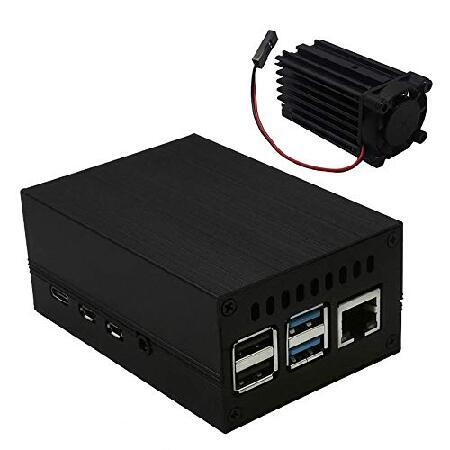 Raspberry Pi 4用アルミ合金ケース、冷却カラム、冷却ファン付き (ブラック)