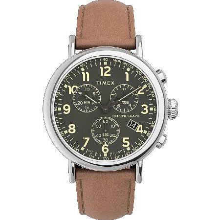 TIMEX タイメックス メンズ クロノグラフ 41mm 腕時計 - シルバートーンケース グリーン...