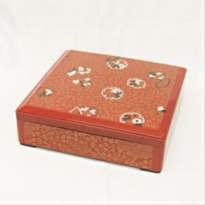 S重箱 4.5寸 花かがり 朱 1段蓋付 おせち お正月 お祝い 弁当箱