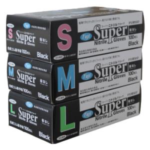 業務用 使い捨て 手袋 スーパーニトリル 黒 Ｓ・Ｍ・Ｌ 粉無 １００入