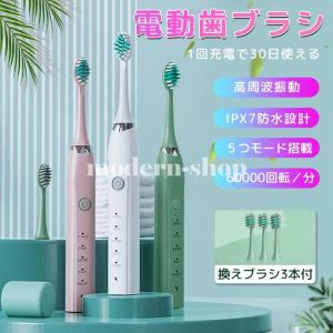 電動歯ブラシ 替えブラシ3本付き 防水 人気 USB 充電式