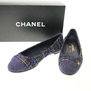 CHANEL シャネル Ballerines グリッタートゥ ツイードフラット バレリーナシューズ G27760 ネイビー 37 IT3QTY10UAI0