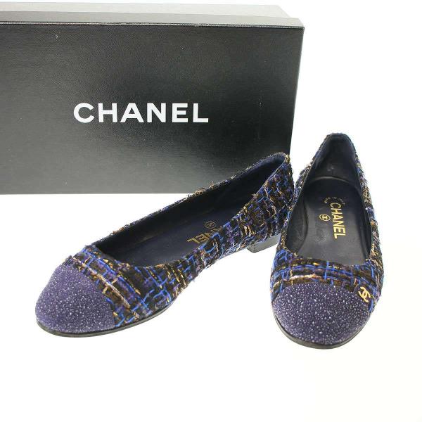 CHANEL シャネル Ballerines グリッタートゥ ツイードフラット バレリーナシューズ ...
