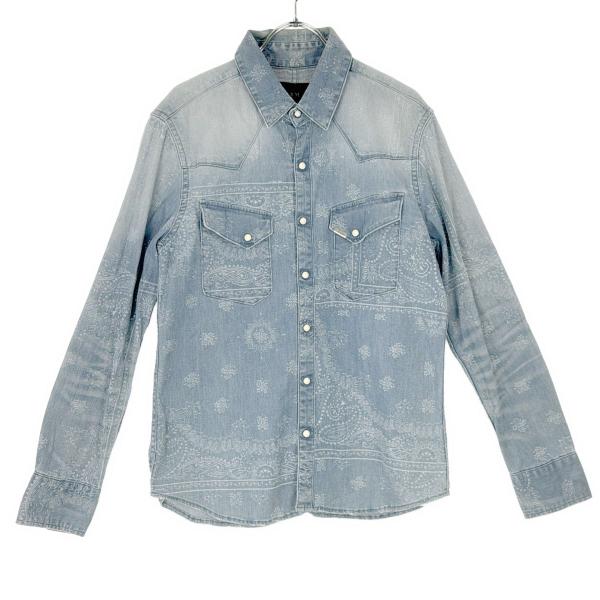 AKM エイケイエム 20SS L/S WESTERN SHIRT ペイズリープリントデニムウエスタ...