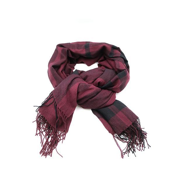 ETHOSENS エトセンス チェック柄大判マフラー ストール 小物 バーガンディー IT51GBL...