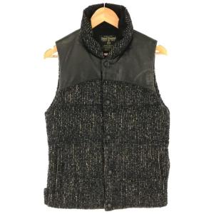 attack the mind 7 アタックザマインドセブン HARRIS TWEED レザー切替ダウンベスト ブラック メンズ IT5RBGOTBAGA｜modescape