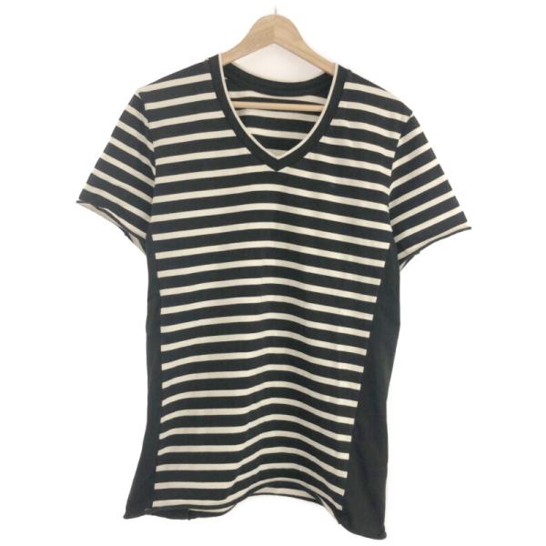 1piu1uguale3 3D V-NECK S/S BORDER VネックボーダーTシャツ ブラッ...