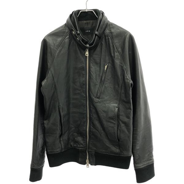 AKM エイケイエム wrinkle stand riders スタンドカラーレザーライダースジャケ...