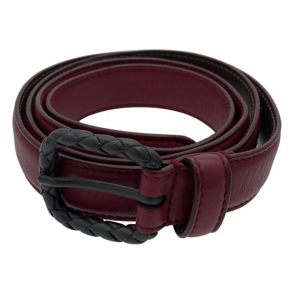 BOTTEGA VENETA ボッテガヴェネタ イントレチャートバックルレザーベルト  バーガンディ...