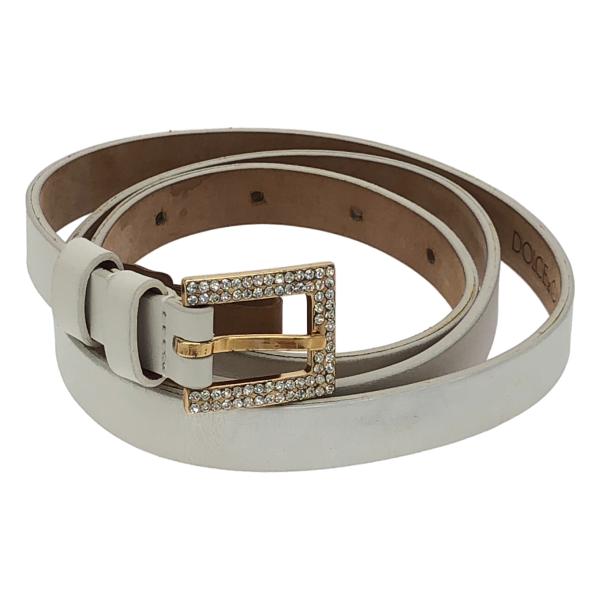 DOLCE&amp;GABBANA ドルチェ＆ガッバーナ ラインストーンナローレザーベルト  ホワイト 10...