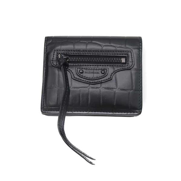 BALENCIAGA バレンシアガ ネオクラシック クロコ型押しミニウォレット/財布 ブラック  I...