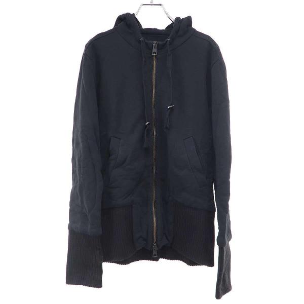 ANN DEMEULEMEESTER アンドゥムルメステール ジップアップリブパーカー  ブラック ...