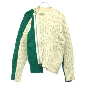 sacai サカイ 21AW Wool Knit Zip Up Blouson ウールニットジップブルゾン 21-02778M ホワイト グリーン 1 ITD0TSMIJUD8｜modescape