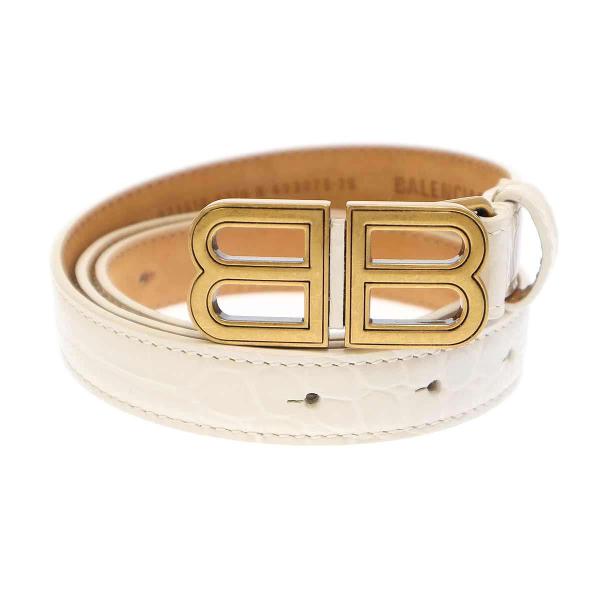 BALENCIAGA バレンシアガ ロゴバックル クロコエンボスレザーベルト 673518 ホワイト...